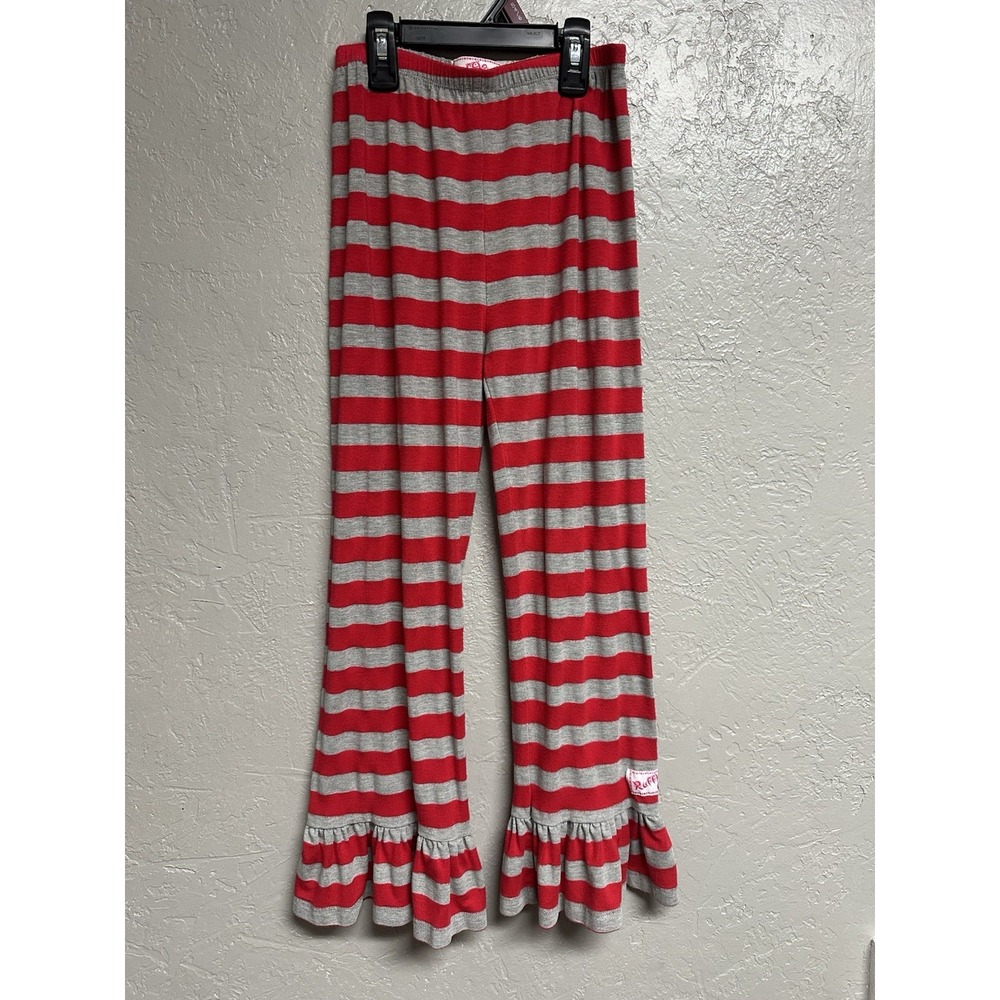 Ruffle Girl Gray and Red Striped Ruffle Bottom Pants Size 12